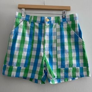 Big Bud Press M Work Shorts Gingham Blue Green Brand New